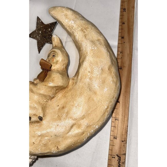 Nicol Sayre Vintage Paper Machet Handcrafted Moon & Star Ornament With Sitting F - Picture 14 of 16